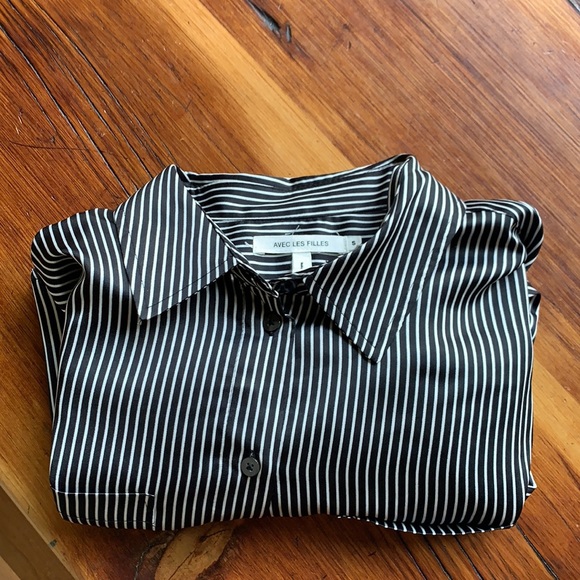 Avec Les Filles Stripe Button Down Shirt Small - Picture 4 of 4
